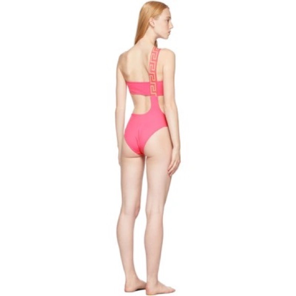SOLD Versace Pink Greca Border Cutout One Piece Swimsuit - Picture 3 of 7